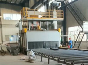 濟南鋼板預處理生產線安裝現場，包括拋丸機、噴漆室、烘幹室等